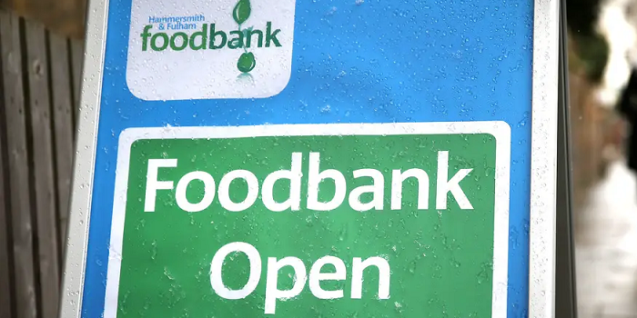 Foodbank open sign in London UK