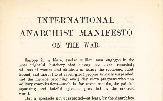 International Anarchist Manifesto On the War February 1915 - page 1 cropped