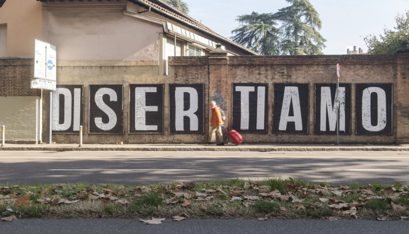 'Let's desert' anti-war display on a wall - in Italian 'Disertiamo'
