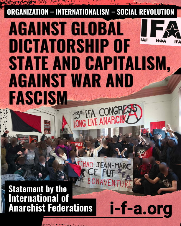 Poster to accompany international joint anarchist organisations statement from IFA Congress 2026