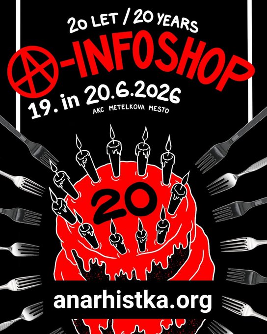 A infoshop 20 year anniversary poster - Slovenia